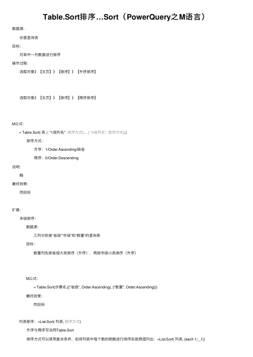 Table.Sort排序…Sort（PowerQuery之M语言）