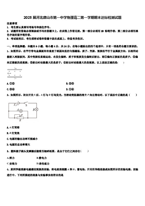 2025届河北唐山市第一中学物理高二第一学期期末达标检测试题含解析