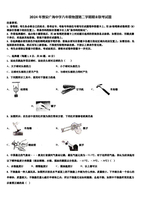 2024年惠安广海中学八年级物理第二学期期末联考试题含解析