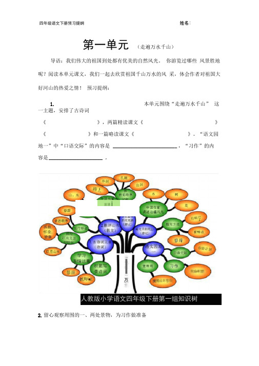 (完整版)人教版四年级语文下册第一单元预习提纲