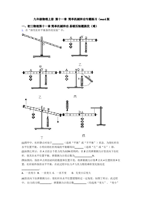 九年级物理上册 第十一章 简单机械和功专题练习(word版