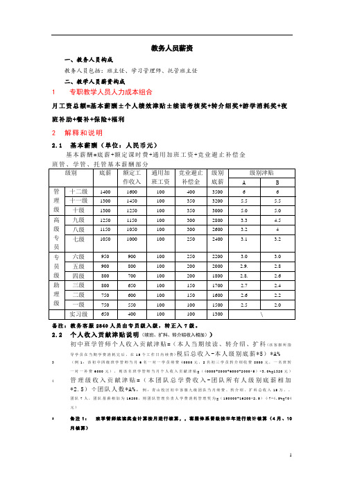 XX教育教务人员薪酬体系