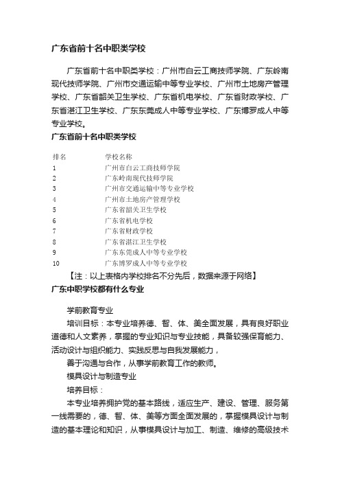 广东省前十名中职类学校