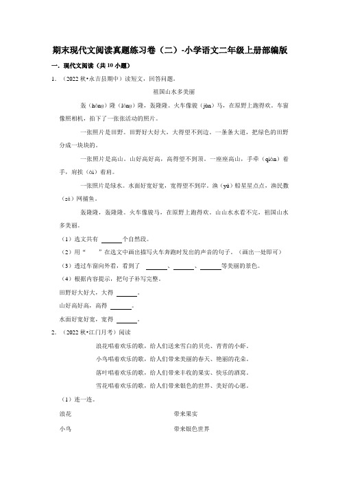 期末现代文阅读真题练习卷(二)(试题)部编版语文二年级上册