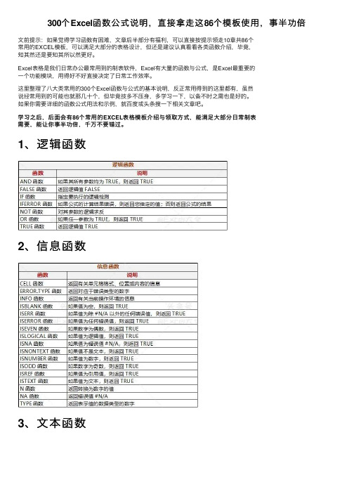 300个Excel函数公式说明，直接拿走这86个模板使用，事半功倍