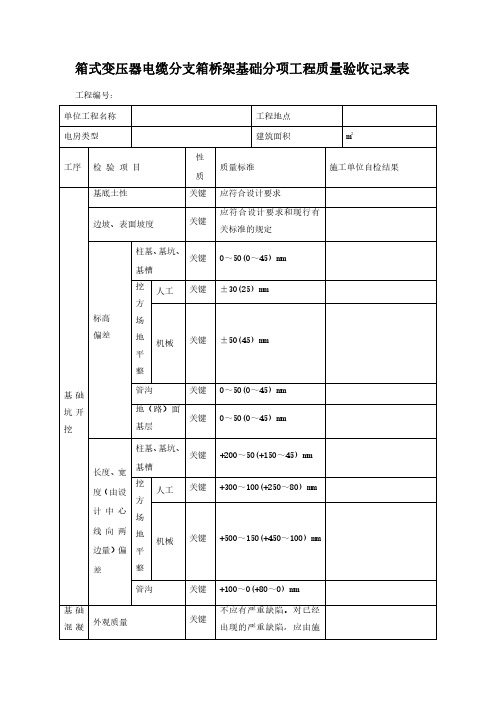 箱式变压器电缆分支箱桥架基础分项工程质量验收记录表模板