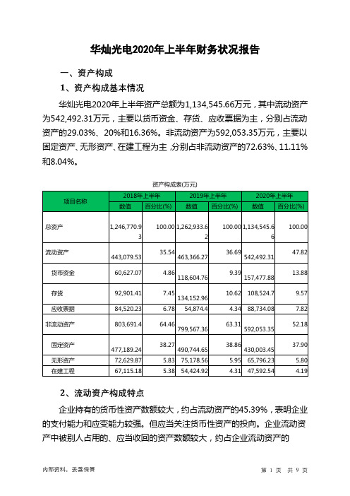 华灿光电2020年上半年财务状况报告