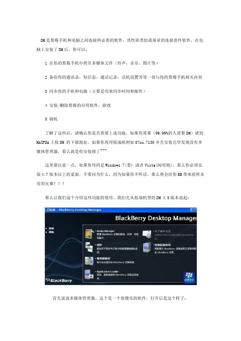 DM是黑莓手机和电脑之间连接所必需的软件