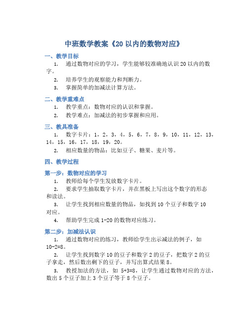 中班数学教案《20以内的数物对应》