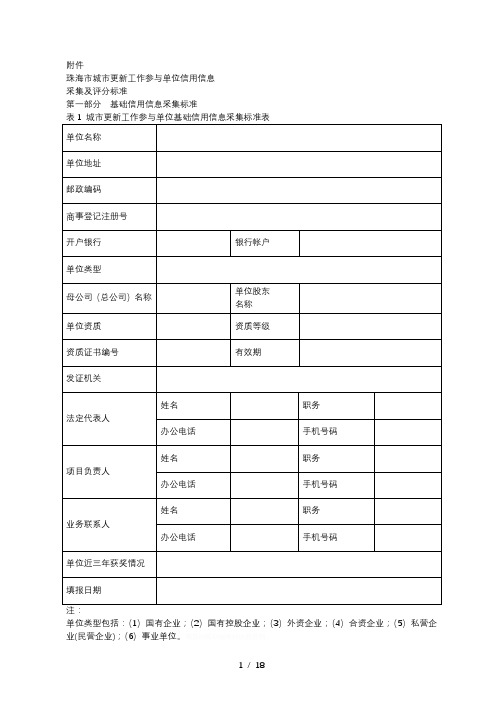 珠海市城市更新工作参与单位信用信息