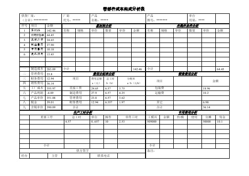 零部件成本构成分析表