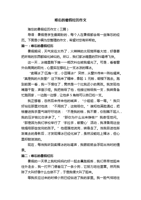 难忘的暑假经历作文