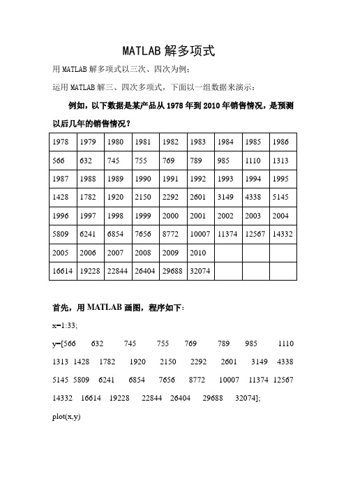 运用MATLAB解三、四次多项式