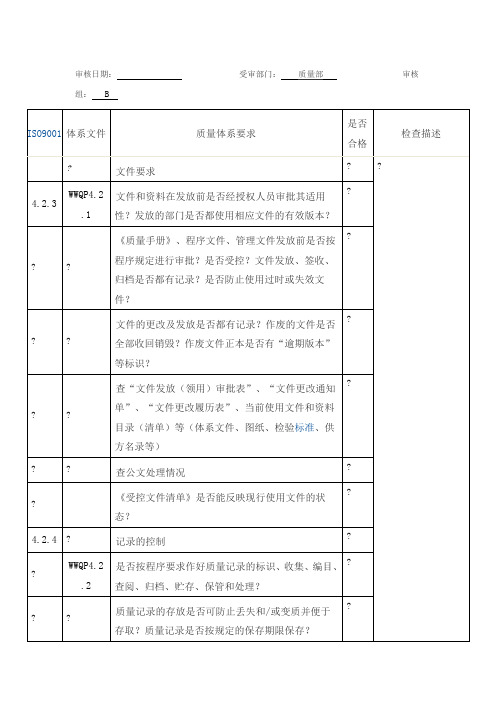 XX制造有限公司内审检查表