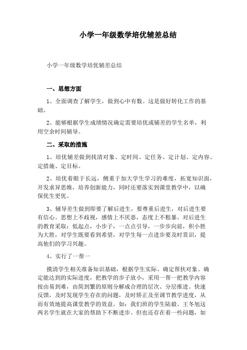 小学一年级数学培优辅差总结