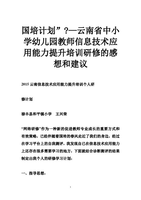 国培计划”-—云南省中小学幼儿园教师信息技术应用能力提升培训研修的感想和建议