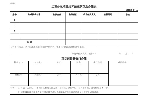 公司项目部结算会签表模板