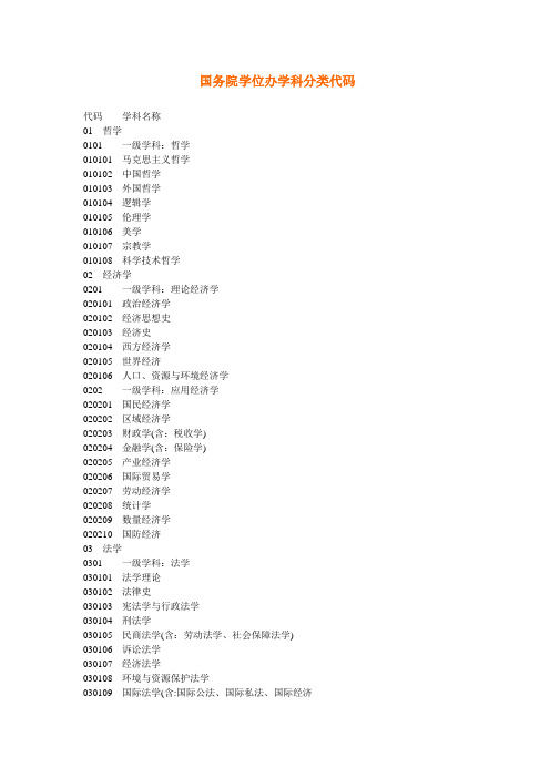 国务院学位办学科分类代码