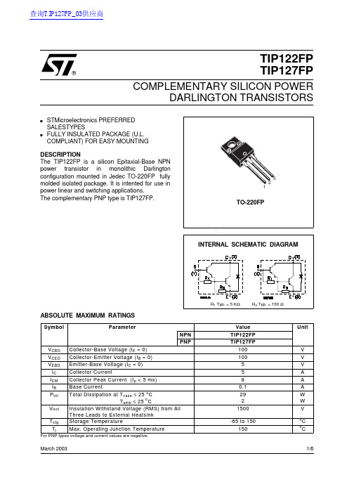 ST TIP122FP TIP127FP 数据手册