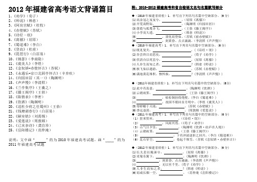 2012年福建省高考语文背诵25篇附有2010—2012福建质检和高考(完美排版)