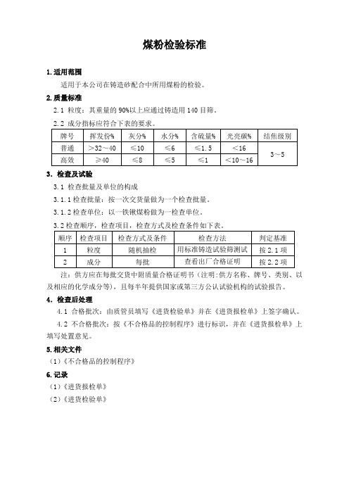 煤粉检验标准