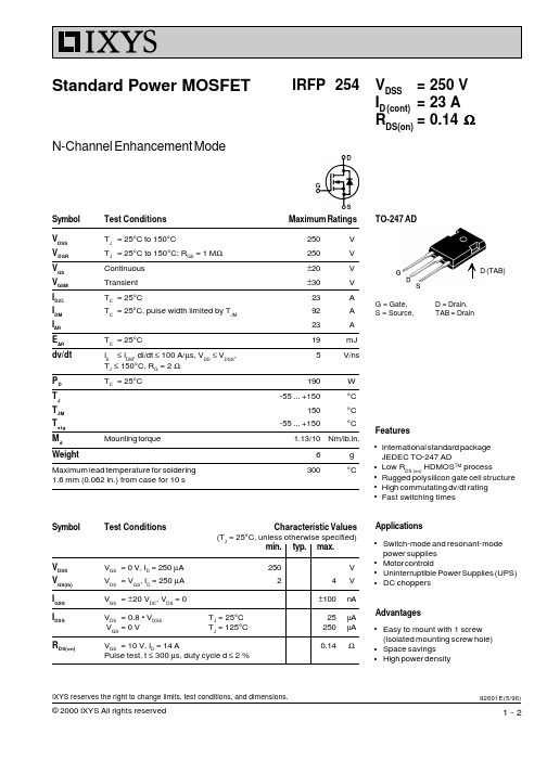 IRFP254中文资料