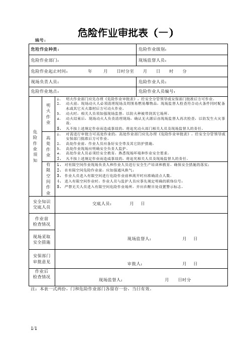 危险作业审批表