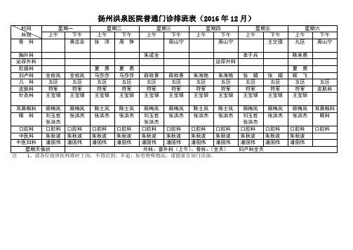 扬州洪泉医院专家专科专家门诊排班表