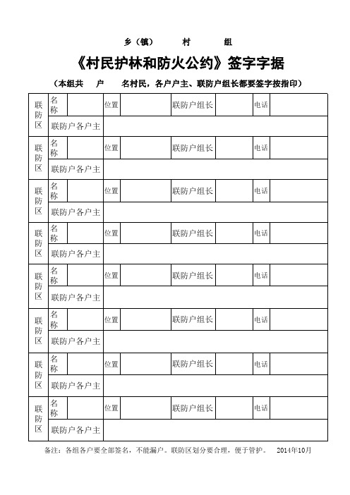 村民护林和防火公约签字字据