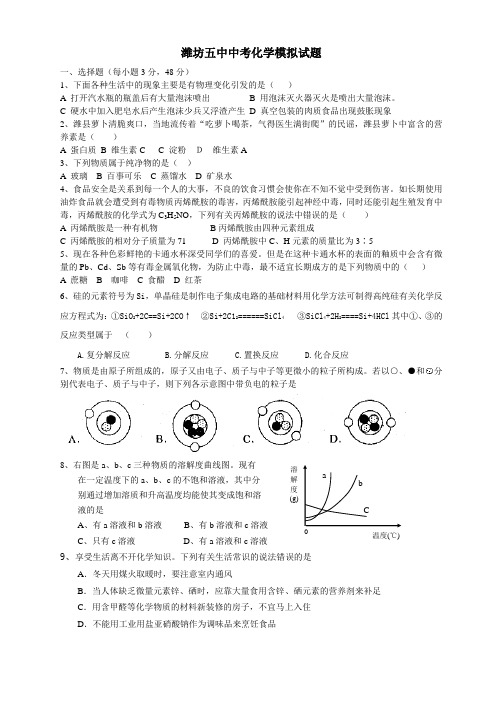 潍坊五中中考化学模拟试题