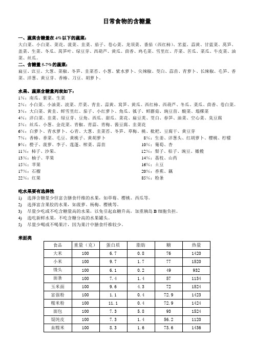 食物含量表+糖尿病膳食