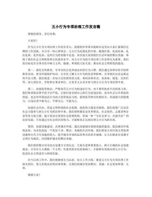 五小行为专项治理工作发言稿