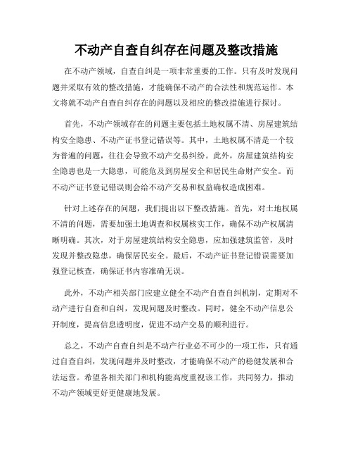 不动产自查自纠存在问题及整改措施