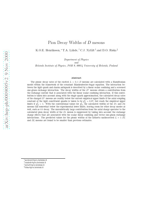 Pion Decay Widths of D mesons