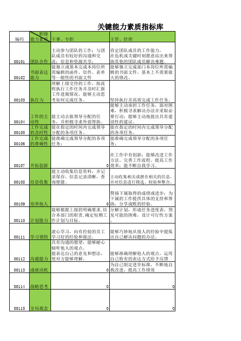 关键能力素质指标库