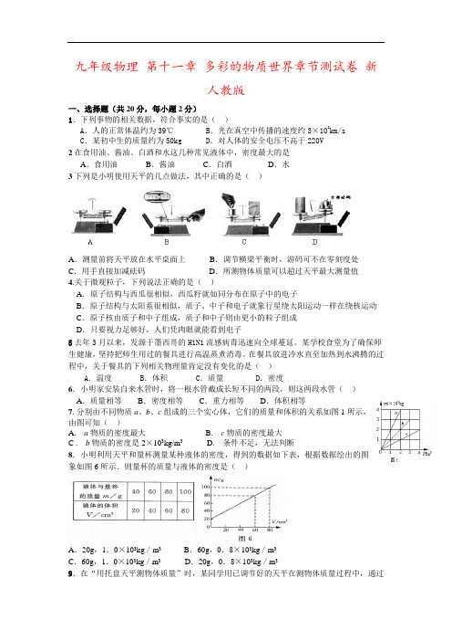 九年级物理 第十一章 多彩的物质世界章节测试卷 新人教版