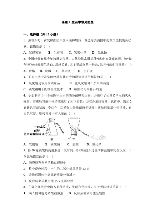 人教版化学九年级下册《生活中常见的盐》中考真题