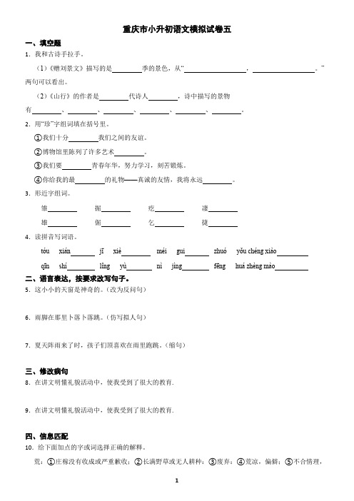 重庆市小升初语文模拟试卷五