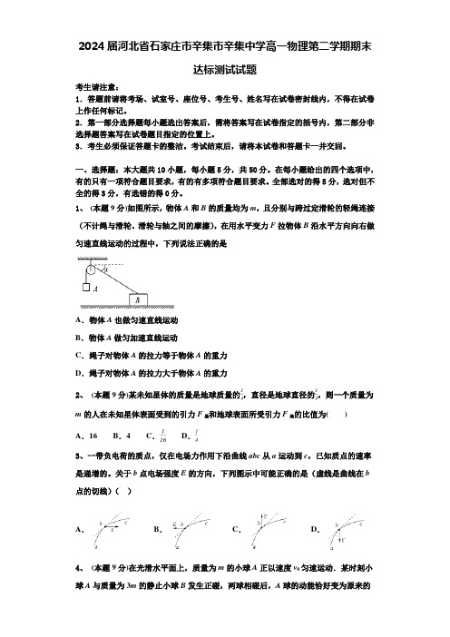 2024届河北省石家庄市辛集市辛集中学高一物理第二学期期末达标测试试题含解析