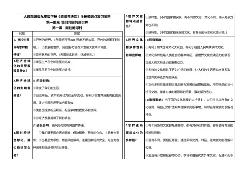 人教部编版九年级下册《道德与法治》全册知识点复习资料