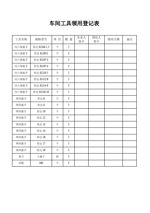 车间工具领用登记表