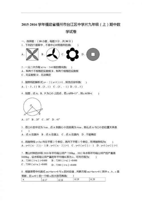 福州市台江区中学片2016届九年级上期中数学试卷含答案解析