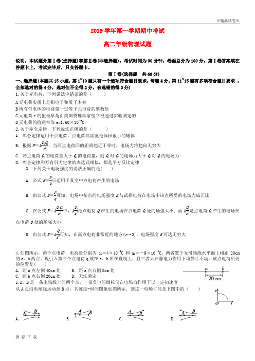 精品2019学年高二物理上学期期中试题 人教版
