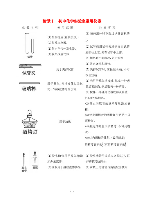 2024年人教版中考化学总复习附录Ⅰ初中化学实验室常用仪器