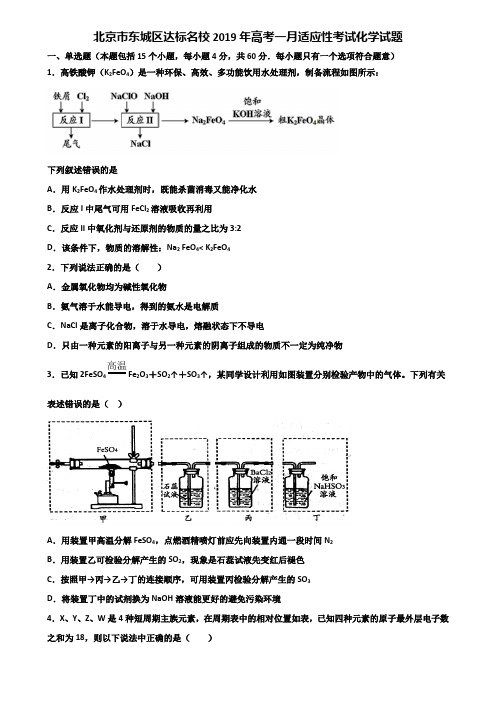 北京市东城区达标名校2019年高考一月适应性考试化学试题含解析