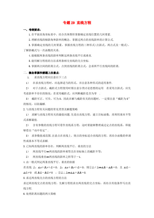 2020年高考数学 考点分析与突破性讲练 专题29 直线方程 理