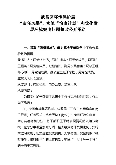 (环境管理)实施治庸计划和优化发展环境突出问题整改公开承诺