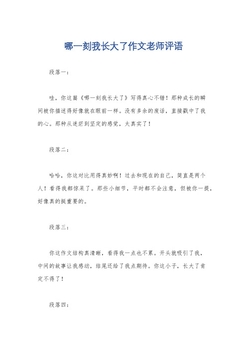 哪一刻我长大了作文老师评语