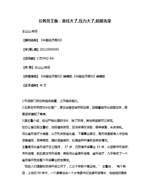 公务员王鲁:责任大了,压力大了,但很光荣