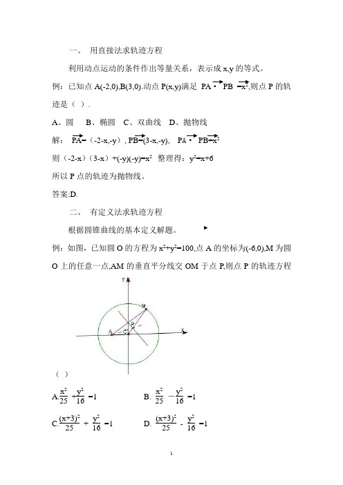 圆锥曲线轨迹方程的求法讲义-教师版含答案